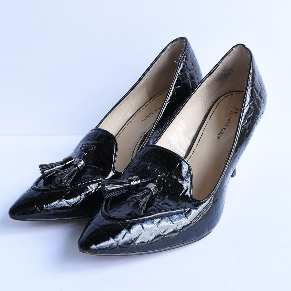 * ANNE KLEIN Black Lizard Print Pumps Sz 8.5